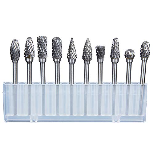 Wolfride 10pcs 1/8" Shank Double Cut Rotary Burr Set for Dremel Rotary Tool