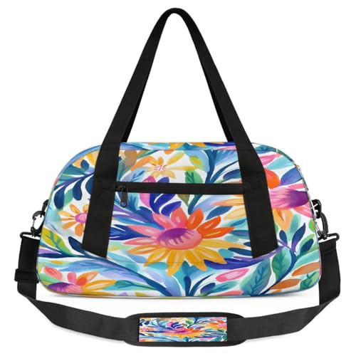 Abstract Cartoon Flower Kids Duffle Bag, Small Lightweight Travel Sports Bag for Boys Girls, Overnight Weekender Tote, Gym Carry On Bag for School Sports Sleepover