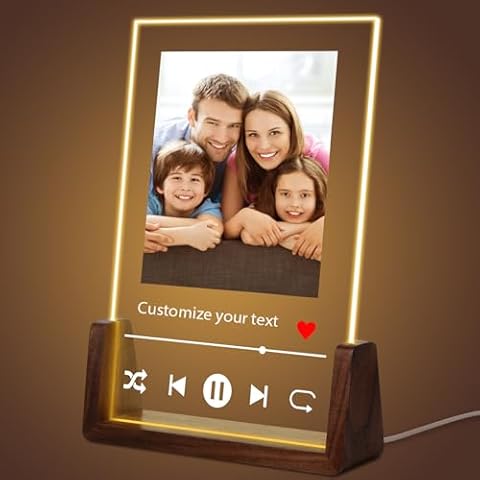 Personalized Father's Day Gifts With LED Night Light, Father's Day Gifts ，Custom Acrylic Plaque Printed Photos Walnut Picture Frame, Desktop Nightstand Decoration. Cover
