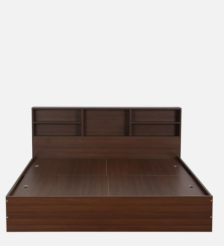 Image of Mintwud Pepperfry Engineered Wood Seto King Size Bed Without Storage and Open Shelves | Wooden Double Bed Cot Palang Furniture for Living Room Bedroom and Hotels (Planked Walnut Finish)