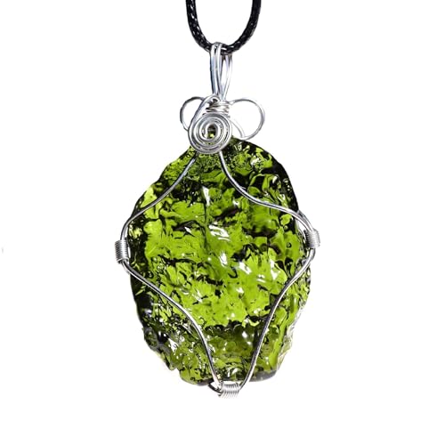 Collier unisexe moldavite laboratoire enroulé en fil de Bohême pour harmoniser vos énergies