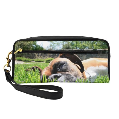 Cani Boxer Erba verde Animali domestici Cani da prato Borsa per il trucco per cosmetici da viaggio portatile da toilette Astuccio pelle per donne e ragazze