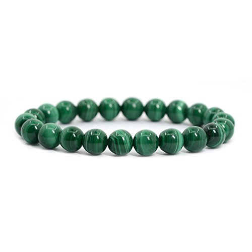 Justinstones Natural Green Malachite Gemstone 8mm Round Beads Stretch Bracelet 7 Inch Unisex