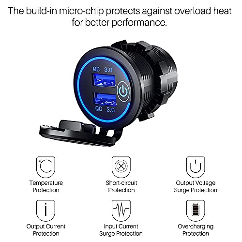 YGL Chargeur de Voiture USB pour Moto,12/24V Adaptateur de Prise Double USB/QC3.0 étanche, Chargeur avec Interrupteur pour Bateaux, Remorques, Voitures, Bus - Image 3