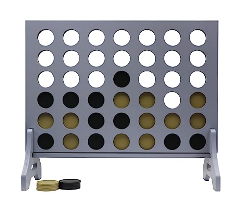 Image of Giant 4 in a Row Game for Family & Adults - Tailgating Pros Jumbo Grey Wooden Four in a Row Indoor & Outdoor Yard Game for Family Party Fun, Portable Activities for Patio, Backyard, and Camping