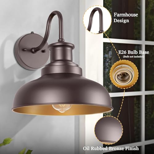 Image of Dusk to Dawn Outdoor Barn Lights Outdoor Wall Sconces Farmhouse Exterior Wall Mount Light Vintage Outside Lighting Fixture Industrial Bronze Lantern for Porch Garage Shed Patio, 2 Pack