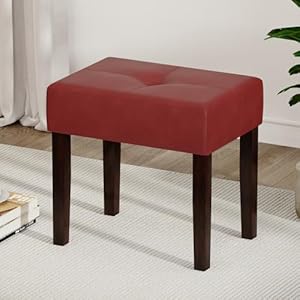 Vanity Stool Chair with Wood Legs Makeup Chair for Vanity Modern Accent Ottoman Footstool for Makeup Room Living Room Bedroom Room Red