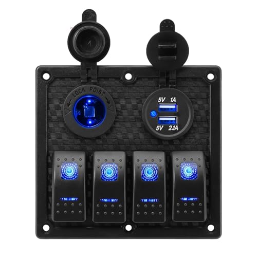 Panneau à bascule LED bleue avec chargeur USB et allume-cigare pour sécuriser vos circuits de bord