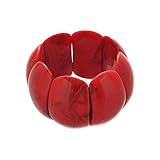 Chunky Red Acrylic Stretch Bracelet for Women - Vintage Style Marbled Pattern Wide Panel Bangle, Lightweight Elastic Cuff Statement Jewelry for Daily Wear Party Gift for Mom Wife (0041-Stretch Bracelet)