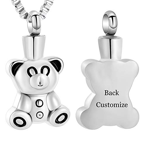 XSMZB Teddy Bear Pet Urn Necklace for Ashes Memorial Pendant Ash Holder Keepsake Stainless Steel Cremation Jewelry (Customize-1)