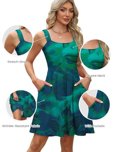 Image of QACOHU Summer Dresses for Women 2026 Sleeveless Square Neck Sundress with Pockets Casual Tank Beach Floral Boho Maxi Dress