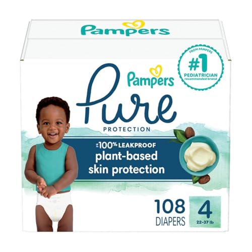 Image of Pampers Pure Protection Diapers - Size 4, 108 Count, Hypoallergenic Premium Disposable Baby Diapers