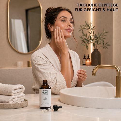 Bluepearl Ozonöl 100ml – 48h ozonisiertes Olivenöl für Gesicht, Haut & Nägel | Ohne Parfüm | Made in Austria | Pflegeöl für trockene & sensible Haut | 100ml