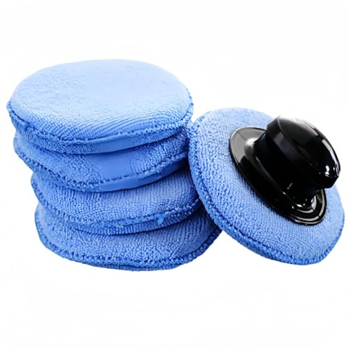 Vyloky Set di cera per auto, 1 maniglia, 5 spugne lucidanti, 12 cm, rotonde, in microfibra, per la cura del veicolo, per interni ed esterni, camper, mobili