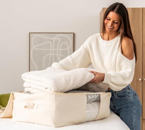 Image of Golden bird Large Canvas Comforter Storage Bags Closet Organizer for Clothes Sweater Blanket Clothes Organizer with Dual Zipper (25 inches L,19 inches H, 9 inches W) (2 PCS, large)