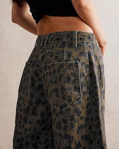yoeasy Women's Mid Rise Baggy Barrel Jeans Leopard Printed Wide Leg Denim Ankle Pants Y2k Baggy Boyfriend Jeans4