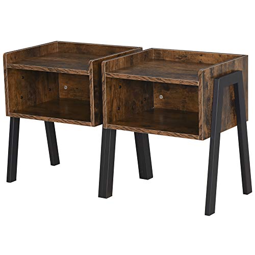 HOMCOM Lot de 2 Tables de Chevet empilables Tables de Nuit en Bois Table d'Appoint Style Industriel 46 x 35 x 52,5 cm Marron Rustique et Noir