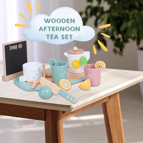 Image of Number Enlightenment Wooden Toy Train for Toddlers - Animal, Transportation, Fruit, Color Recognition Early Education Blocks (Wooden Tea Set)