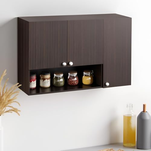 Image of FURNEASER Diana Wall Mounted Kitchen Cabinet with Doors & Open Shelves | Engineered Wood Wall Storage Cabinet for Kitchen, Dining Room & Utility | Modern Wall Organizer Cupboard (Wenge)