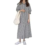 [1/2plus] [ニブンノイチプラス] ワンピース ギンガム チェック 半袖 シャツ 前開き ロング レディース (L)