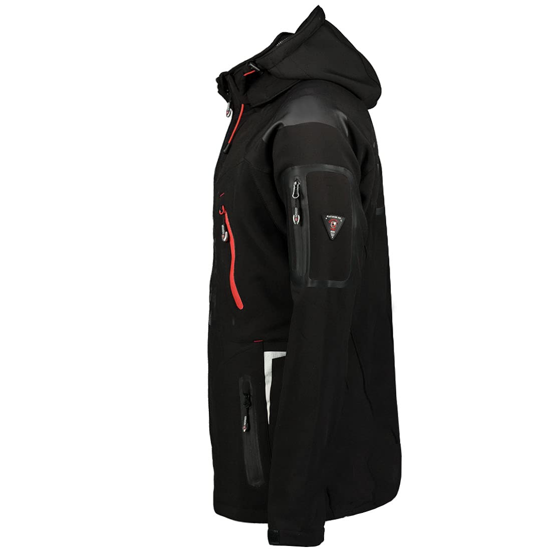 Geographical Norway Techno Men - Giacca Cappuccio Softshell Impermeabile Uomo - Giacca Vento Tattica Da Esterno - Escursionismo Sci Autunno Inverno Primavera (Nero rosso L)