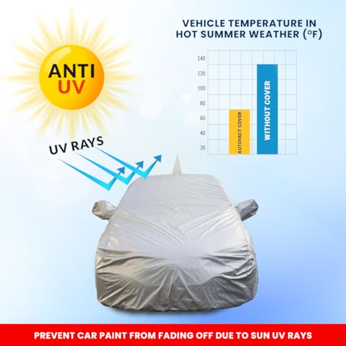 Image of Autofact Waterproof Car Body Cover Compatible with Nissan Magnite (2020 to 2021) with Mirror and Antenna Pockets (Shinning Silver)