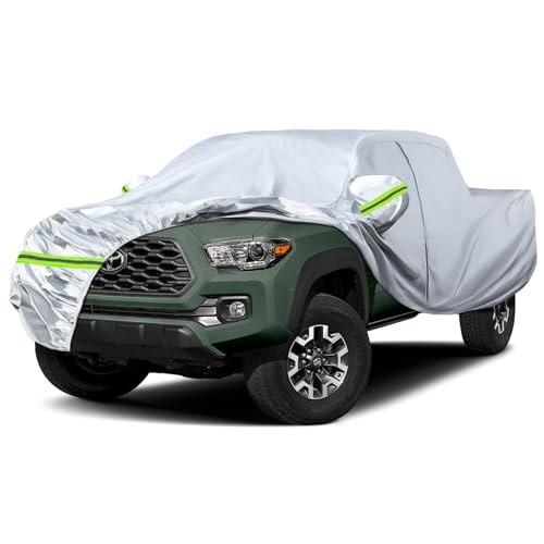 Image of Waterproof Car Covers Replace for 2005-2024 Toyota Tacoma /Ford Ranger Double Cab 5ft, 6 Layers Silver All Weather Car Cover with Zipper Door & Windproof Bands for Snow Rain Dust Protection