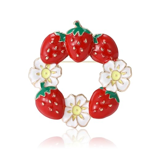Image of WCRAZYE Red Strawberry Brooch Pin for Women Girls Cute Enamel Fruit Brooches Badges for Clothing Backpacks Bag Fashion Brooches Plant Lapel Pin Accessories Jewelry Gift