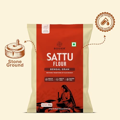 Image of ROSIER Chana Sattu Atta 1kg | Roasted Bengal Gram Flour | High Protein & High Fibre | Instant Energy Drink & Cooking Flour | Chakki Ground | Gluten-Free | No Additives