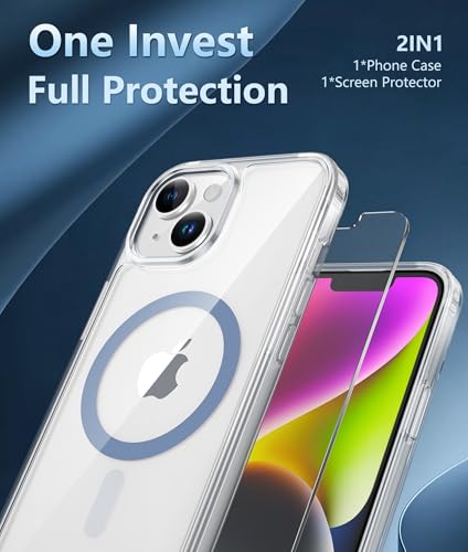 Image of FNTCASE for iPhone 13 Phone Case: Clear Phone Case Magnetic Military Grade Drop Protection Anti Yellowing Cell Phone Cover- Rugged Shockproof Protective Bumper (D-Blue Magnetic)