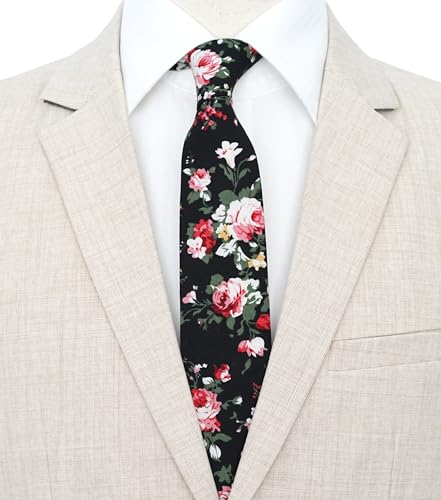 Image of BELLUNO Men's Cotton Floral Skinny Tie, 2.5 inch Width, with Gift Box