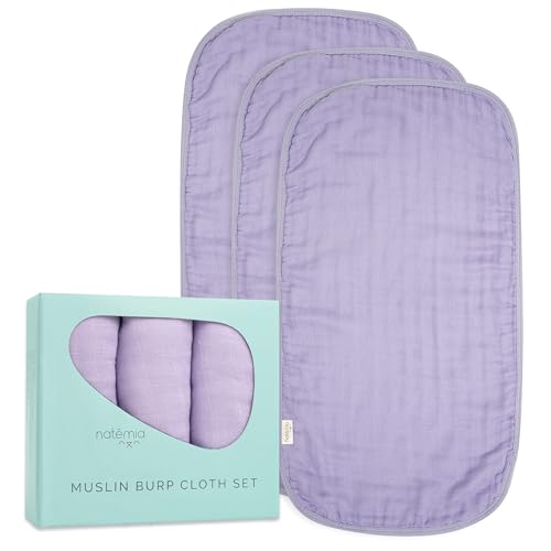 Image of Natemia Ultra Soft Muslin Burp Cloths – Large, Super Absorbent Baby Burp Cloths for Newborn Spit Up - Machine Washable for Drool and Messes Essentials for Boys & Girls, 3 Pack
