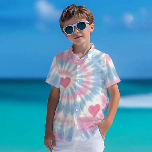 Image of Kids Tie-dye Hawaiian Shirt 80s Button Down Retro Short Sleeve Casual Beach Tropical Funny Party Outfits for Boys