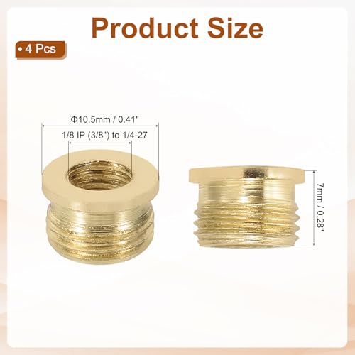 Image of PATIKIL 7mm Lamp Holder Finial Cap Adapters, 4 Pcs Male 1 /8 IP (3 /8 inch) to Female 1 /4-27 Brass Lamp Holder Finial Full Thread Adapter Lamp Finials Connector for Lamps Finials Install