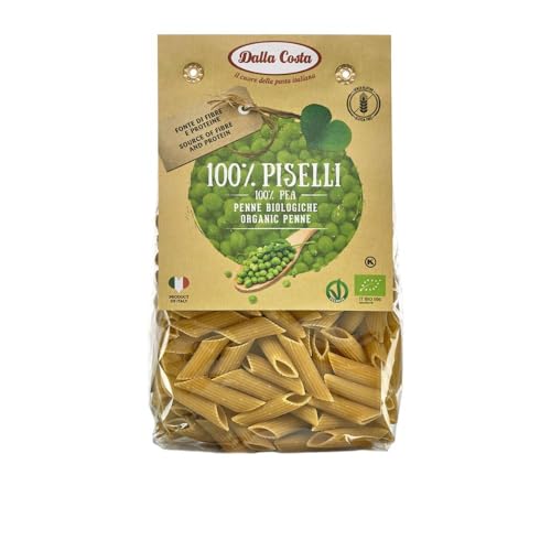 Dalla Costa Penne 100% Guisantes Sin Gluten Orgánicos. Made in Italy. Paquete Ahorro 8x250 gramos