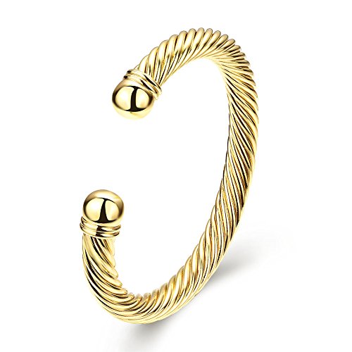 Qiaoying Cuff Bangle 18K Real Gold Plated Fine Bangle Bracelet Cable Wire Twisted Cuff Bangle Bracelets for Women Men