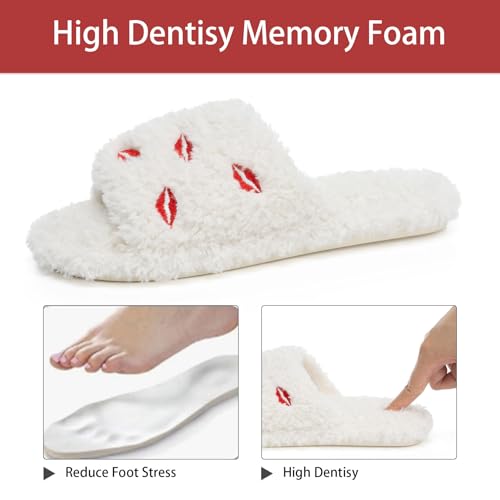 Image of GOEWY Fuzzy Open Toe Slippers for Women Indoor Cozy Memory Foam Slip On House Slides Shoes Gifts for Womens Her Mom