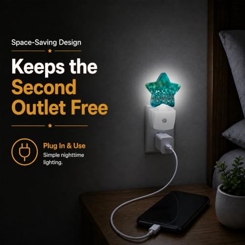 Image of Star Night Light with Dusk to Dawn Sensor, Green Glittering Plug in Night Light for Kids Bedroom Nursery, Soft Warm Glow Lamp for Hallway Bathroom Energy Saving