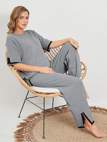 Image of TIGMA Women Casual Summer co ords Set Track Suit Oversized Top Baggy Pant,Top and Pajama Set