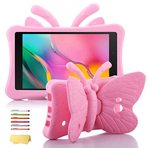UUcovers 7' Tablet Kids Case for Samsung Galaxy Tab A 7.0 (SM-T280/T285),Tab 4 7.0/Tab 3 7.0 (SM-T230/T210/P3200),Tab E/Tab 3 Lite 7.0 (SM-T110/T113) EVA Foam Cover with Stand Handle, Pink Butterfly