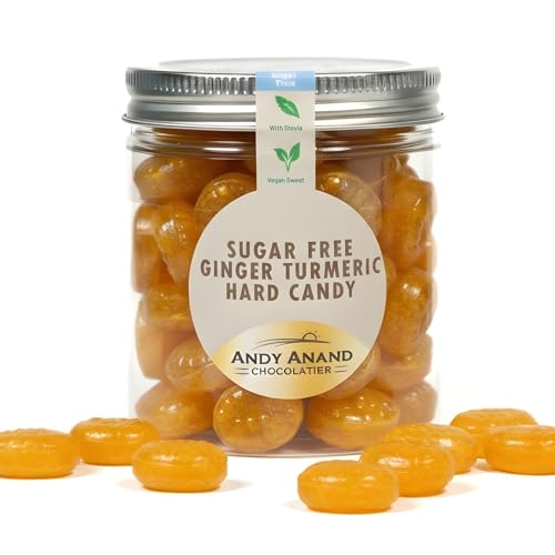 Andy Anand Sugar-Free Ginger Turmeric Hard Candy: 50 Pcs Zero Sugar Low Calorie Keto Vegan Gluten-Free. Imported from Europe Packed with Turmeric & Ginger Health Benefits - 7 Oz 60 Pieces