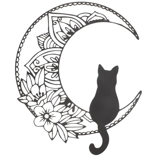 TOYANDONA Decoración Pared Metal Gato Luna Colgante Hierro Arte Mural Escultura Decorativa para Hogar Sala Dormitorio Regalo Original