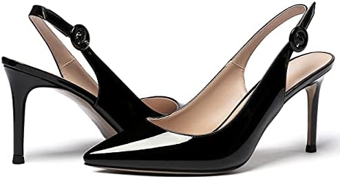WAYDERNS Women's Black Slingback Pointed Toe Sexy Stiletto High Heel 3.5 Inch Patent Pumps Wedding Dress Shoes Size 8 - Zapatos de Tacon Bajo para Mujer | Image 5