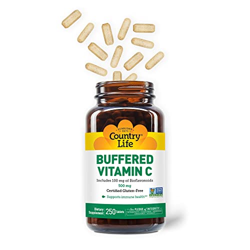 Country Life Buffered Vitamin C 500Mg With Bioflavonoids & Rose Hips - Natural Antioxidant Protection & Immune System Health Support - Non-Gmo, Gluten-Free, Vegan - 250 Tablets #TOP2