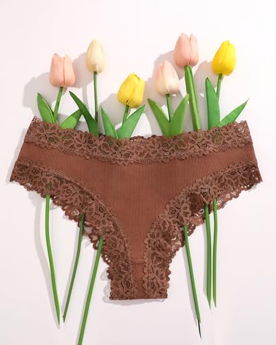 Image of Sth Big Womens Cotton Underwear Sexy Lace Brazilian Panties Soft Breathable Cotton Bikini for Ladies 6 Pack