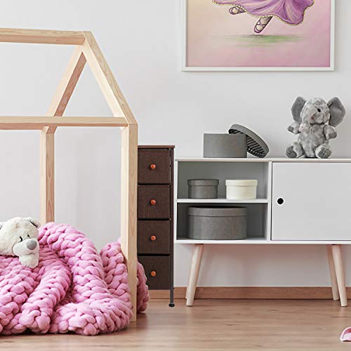 ROMOON Narrow Closet Organizer, 4 Drawer Fabric Storage Bins, Tall Storage Dresser, Closet Organizer Shelves with Drawers for Bedroom, Hallway, Entryway, Closet, Nursery Room-Espresso