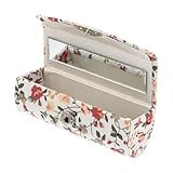 SAFIGLE レトロ花柄ミラー付きリップスティックケース 布製ボタン開閉式 コンパクト女性用 化粧収納ケース 旅行携帯用 プレゼント対応