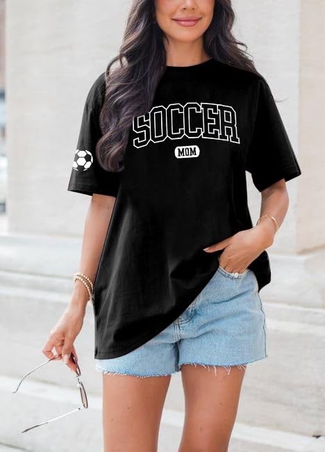 ASTANFY Soccer Mom Shirt Womens Oversized Game Day Shirt Soccer Graphic T Shirts Short Sleeve3