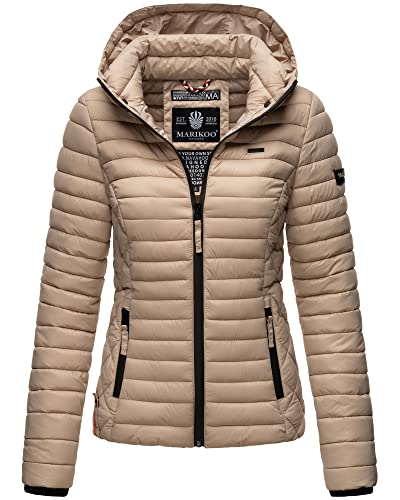 MARIKOO Damen Übergangsjacke Steppjacke mit Kapuze gesteppt 21 Farben XS-XXL Samtpfote (Taupe Grey, M)