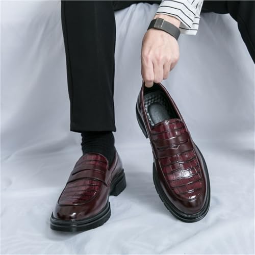 Mens Dress Shoes Shoes Dress Oxford for Men Slip On Round Toe Leather Solid Color Resistant Non Slip Anti-Slip Block Heel Walking2